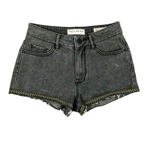 Bullhead Women's High Rise Gray Denim Jean Shorts w Chevron Trim Size 3